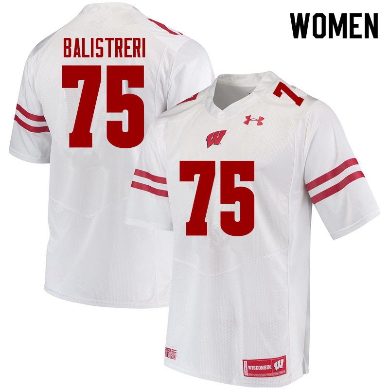 Women #75 Michael Balistreri Wisconsin Badgers College Football Jerseys Sale-White - Click Image to Close